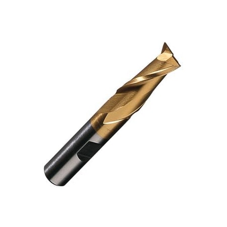 Champion Cutting Tool 5/8in x 5/8in - 600T TiN Coat High Speed End Mill - Single End, Center Cutting, 2 Flute CHA 600T-5/8X5/8